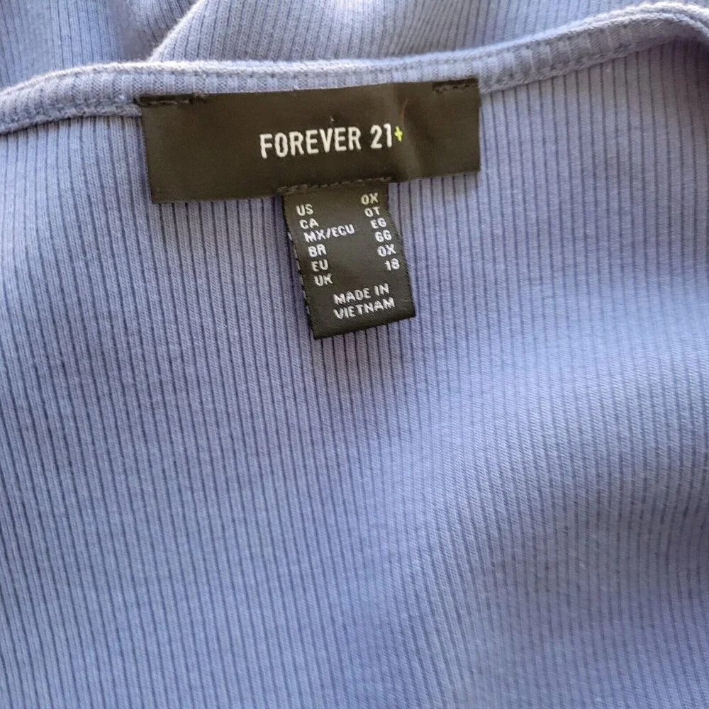 Forever 21 Women 0X Blue Sweater V Neck Cotton Blend Knit Long Sleeve BLU156E